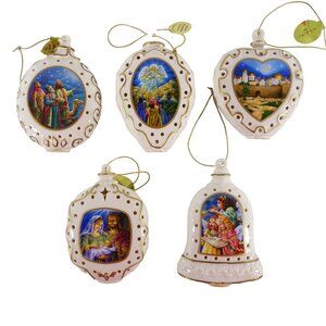 Vintage Danbury Mint Nativity Illuminated Christmas Holiday Ornaments Lot of 5
